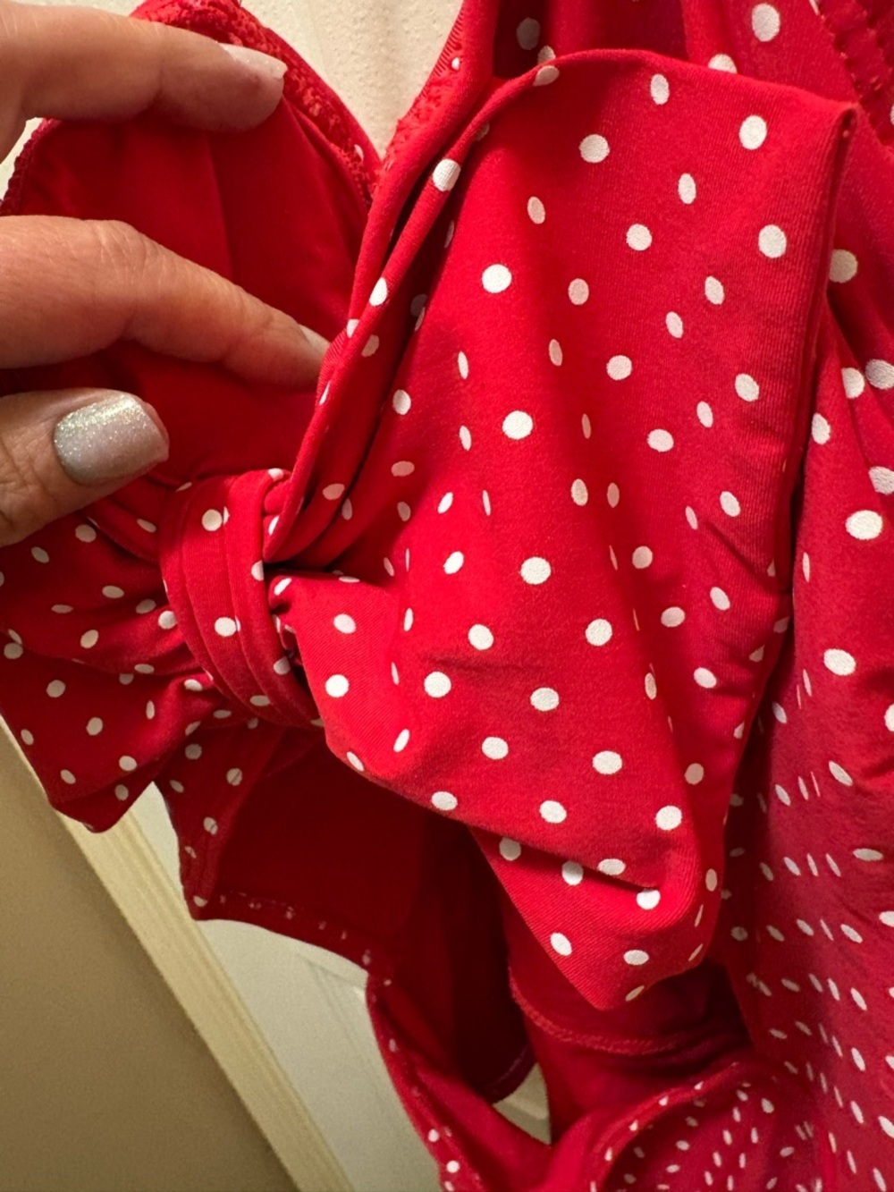 Betsey Johnson Red Polka Dot One Piece Swimsuit Size M Retro Pin Up Bow Cutout - Picture 5 of 11